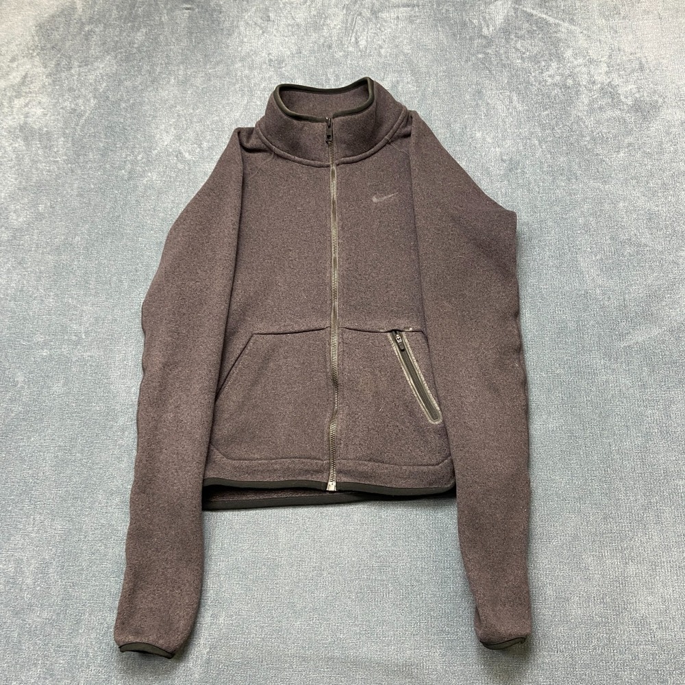 Nike Fleece Jacket Womens Small Gray Long Sleeve Pockets Logo Winter Full Zip